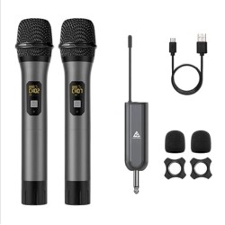 Audio Array AM-W12 UHF Dual Wireless Premium Metal Microphones | 4+ Hours Receiver Battery Backup | Range up to 60M | Karaoke Singing, Wedding, DJ, Church | PA System, Amplifier, Mixer, Party Box, etc