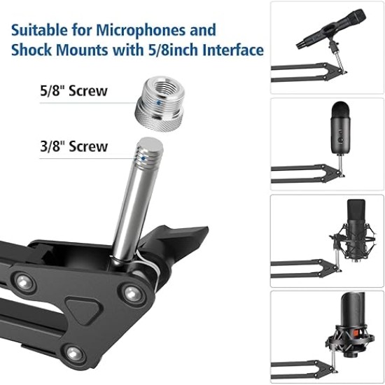 Audio Array AA-01 Suspension Boom Scissor Microphone Stand | Double Layer Mesh Pop Filter | Sturdy Boom Arm with 1.8kg Capacity | 5/8" to 3/8" Screw Adapter | Mic Holder | Mic Foam Cover | Cable Ties