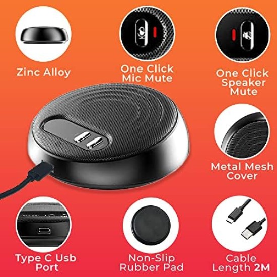 Audio Array AM-C10 USB Plug & Play Conference Microphone with Speaker | Omni Directional Pickup Upto 4M | Speaker and Mic Mute Buttons | Volume Control & Mute Button | Ideal for Meeting & Video Call