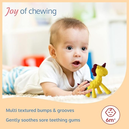 LuvLap Silicone Teether for 6 to 12 Months Baby/Toddler, Teething Toy for Infants andBabies, 100% Food Grade Silicone, Unicorn Design with Textured Surface (Yellow & Purple)