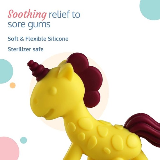 LuvLap Silicone Teether for 6 to 12 Months Baby/Toddler, Teething Toy for Infants andBabies, 100% Food Grade Silicone, Unicorn Design with Textured Surface (Yellow & Purple)