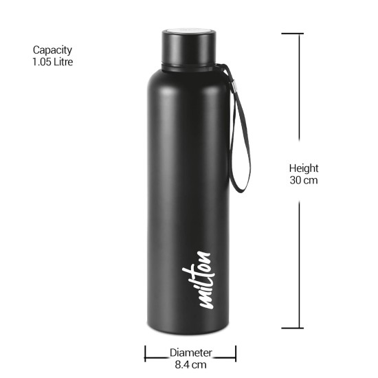 MILTON Aura 1000 Thermosteel Bottle, 1050 ml Water Bottles, 24 Hours Hot and Cold, Easy to Carry, Easy Grip, Rust Proof, Tea, Coffee, Office, Travel Bottle, Dark Blue