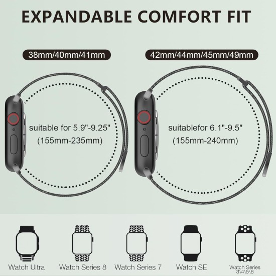 VEMIGON for Apple Watch Band Series 10 46mm, Series 9/8/7/6/5/4/3/2/1/SE/Ultra 42mm 44mm 45mm 49mm, Stainless Steel Mesh Loop Magnetic Clasp Replacement Strap for iWatch(Watch Not Included) Black