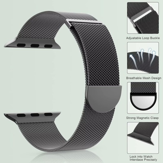VEMIGON for Apple Watch Band Series 10 46mm, Series 9/8/7/6/5/4/3/2/1/SE/Ultra 42mm 44mm 45mm 49mm, Stainless Steel Mesh Loop Magnetic Clasp Replacement Strap for iWatch(Watch Not Included) Black