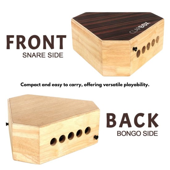 Clapbox Travel Cajon (2-sided), Snare, Bongo - Rubber wood with Carry Bag