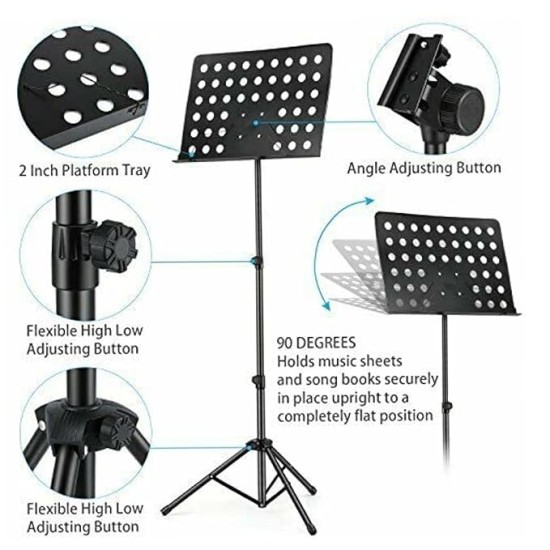 Techtest Music Stand for Notes Height & Angle Adjustable Orchestral Stand Conductor Sheet Stand and Music Sheet Clip Holder Notation Stand for Singers Lyrics Stand Folding Musical Instruments Techtest Music Stand for Notes Height & Angle Adjustable Orchestral Stand Conductor Sheet Stand and Music Sheet Clip Holder Notation Stand for Singers Lyrics Stand Folding Musical Instruments