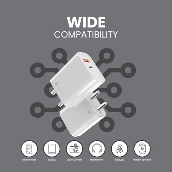 Portronics Adapto 45 22.5W Max Output USB & Type-C Dual Output Super Fast Charger,Wall Adapter Power Delivery 3.0& USB A Fast Charge Adaptor for iPhone,Android & Other Type C Enabled Devices(White)