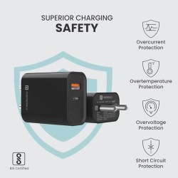 Portronics Adapto 45 22.5 W Mobile Charger Adapter with Dual Port (USB A + PD Type C), Fast Charging, Short Circuit Protection, Wide Compatibility (Black)