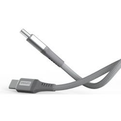 Lenovo USB C to Type-C Tangle-free Aramid fiber braided 1.2m cable with Fast PD charging(upto 100W support) & 480 MBPS data transmission, certified 10000+ bend lifespan, Metallic Grey