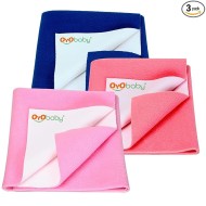 OYO BABY Anti-Piling Fleece Extra Absorbent Instant Dry Sheet for Baby, Baby Bed Protector, Waterproof Sheet, Small Size 50x70cm, Pack of 3, Pink, Salmon Rose & Royal Blue