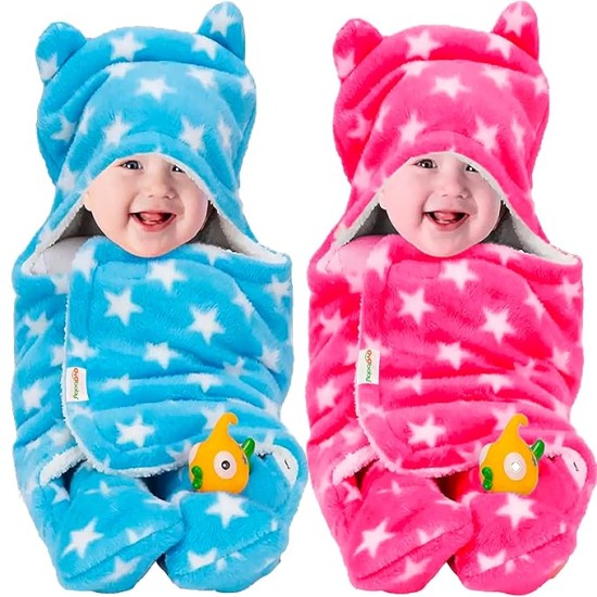 OYO BABY 3-in-1 Hooded Baby Blanket Wrapper - Pack of 2 (Star Pink and Blue) Towel for Baby Boy and Girl | All Season Soft Swaddle | 0-6 Months | Nursing Baby Gifts | Bath Robe OYO BABY 3-in-1 Hooded Baby Blanket Wrapper - Pack of 2 (Star Pink and Blue) Towel for Baby Boy and Girl | All Season Soft Swaddle | 0-6 Months | Nursing Baby Gifts | Bath Robe