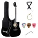 Juarez JRB41C/BK-EQ 41 Inch Acoustic Guitar Kit with Truss Rod, Solid Linden Wood, Ziko Strings, Pearl Rosette, Rosewood Fretboard & Bridge, Die Cast Machine with Picks, Strap, Strings & Bag Black