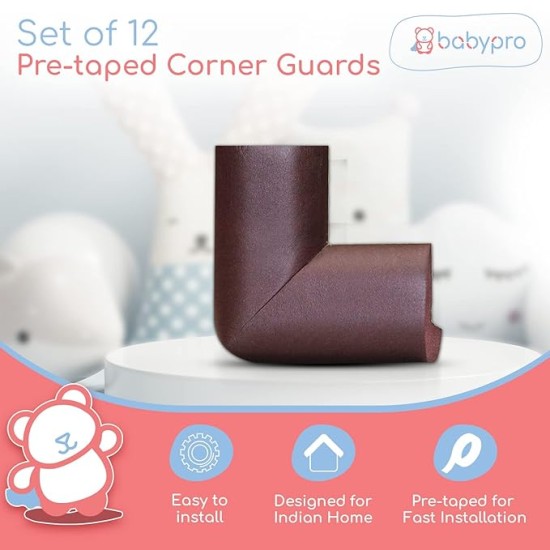BabyPro BabyProofing Corner Guards (12mm, Pack of 8) with Strong Adhesive Tape by Certified Professional Childproofer for Covering Sharp Edges & Corners of Bed, Table & Furniture (Brown) BabyPro BabyProofing Corner Guards (12mm, Pack of 8) with Strong Adhesive Tape by Certified Professional Childproofer for Covering Sharp Edges & Corners of Bed, Table & Furniture (Brown)
