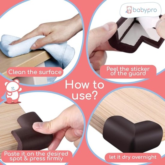 BabyPro BabyProofing Corner Guards (12mm, Pack of 8) with Strong Adhesive Tape by Certified Professional Childproofer for Covering Sharp Edges & Corners of Bed, Table & Furniture (Brown) BabyPro BabyProofing Corner Guards (12mm, Pack of 8) with Strong Adhesive Tape by Certified Professional Childproofer for Covering Sharp Edges & Corners of Bed, Table & Furniture (Brown)
