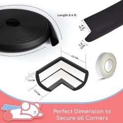 BabyPro Baby proofing Edge and Corner Combo (12mm, Pack of 5) by Certified Professional Childproofer of 2 Meters of Edge Guard & 4 Corner Protectors Covering, Furniture Corners (Black)