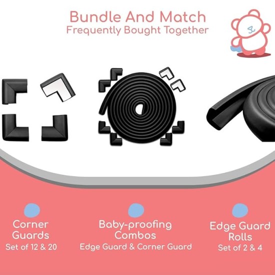 BabyPro Baby proofing Edge and Corner Combo (12mm, Pack of 5) by Certified Professional Childproofer of 2 Meters of Edge Guard & 4 Corner Protectors Covering, Furniture Corners (Black) BabyPro Baby proofing Edge and Corner Combo (12mm, Pack of 5) by Certified Professional Childproofer of 2 Meters of Edge Guard & 4 Corner Protectors Covering, Furniture Corners (Black)