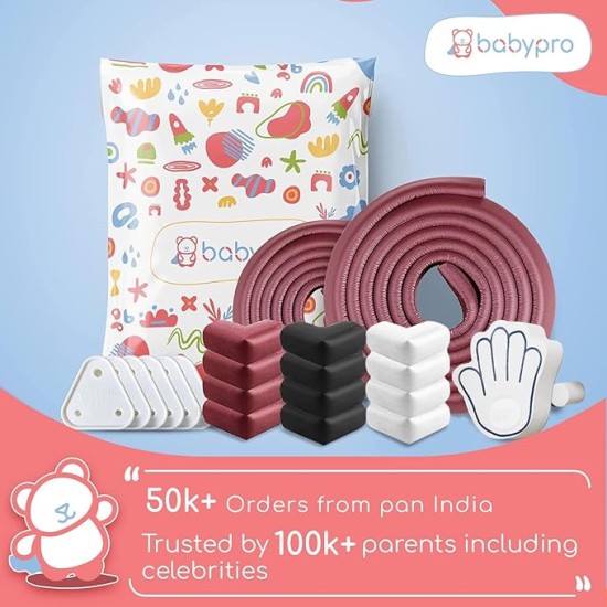 BabyPro Baby proofing Edge and Corner Combo (12mm, Pack of 5) by Certified Professional Childproofer of 2 Meters of Edge Guard & 4 Corner Protectors Covering, Furniture Corners (Black) BabyPro Baby proofing Edge and Corner Combo (12mm, Pack of 5) by Certified Professional Childproofer of 2 Meters of Edge Guard & 4 Corner Protectors Covering, Furniture Corners (Black)