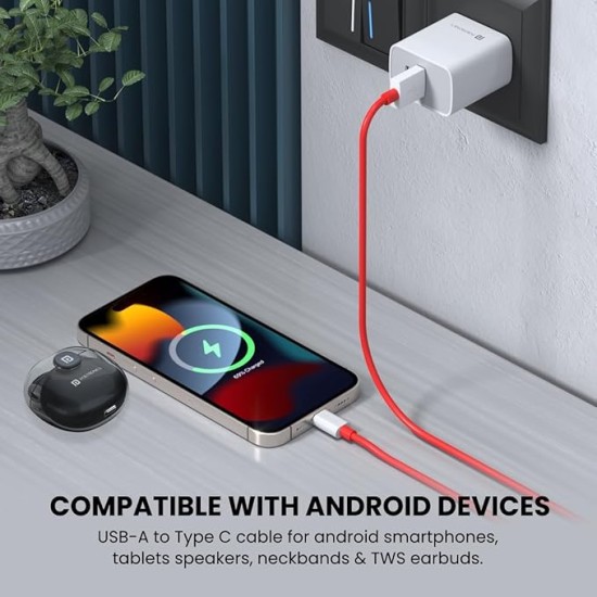 Portronics Konnect Dash 2 Unbreakable 6.5A 65w USB A to Type C VOOC Flash Charging Cable Design for OnePlus,Oppo(Red)