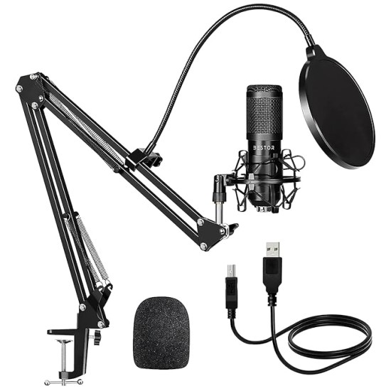BESTOR® Professional USB Condenser Microphone Kit Podcast Mic with Boom Arm Microphone with Stand | 192kHZ/24bit Professional PC Streaming Podcast Cardioid Microphone Kit (USB) BESTOR® Professional USB Condenser Microphone Kit Podcast Mic with Boom Arm Microphone with Stand | 192kHZ/24bit Professional PC Streaming Podcast Cardioid Microphone Kit (USB)
