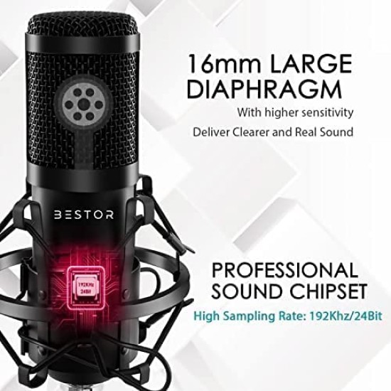 BESTOR® Professional USB Condenser Microphone Kit Podcast Mic with Boom Arm Microphone with Stand | 192kHZ/24bit Professional PC Streaming Podcast Cardioid Microphone Kit (USB) BESTOR® Professional USB Condenser Microphone Kit Podcast Mic with Boom Arm Microphone with Stand | 192kHZ/24bit Professional PC Streaming Podcast Cardioid Microphone Kit (USB)
