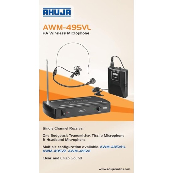 AHUJA AWM-495VL WIRELESS TIE CLIP AND HEADBAND MICROPHONE