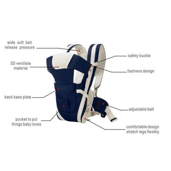 BabyGo Kids 4-in-1 Adjustable Baby Carrier Cum Kangaroo Bag | Multiple Carry Positions: Front, Back, Hip - Comfortable & Adjustable with Safety Belt and Buckle Straps 