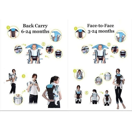 BabyGo Kids 4-in-1 Adjustable Baby Carrier Cum Kangaroo Bag | Multiple Carry Positions: Front, Back, Hip - Comfortable & Adjustable with Safety Belt and Buckle Straps 