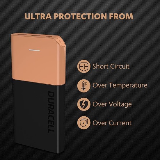 Duracell Power Bank 10000 mAh, Portable Charger, USB C/Micro USB Input, USB A/USB C Output, Fast Charge Technology, 22.5W Power Delivery for Smartphones, Tablets, Headphones and USB-Powered Devices