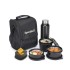 SIGNORA WARE Monarch Premium Microwave Safe Lunch Box (3 Stainless Steel Containers + Pickle Box + Steel Bottle + Insulated Bag, 500Ml+350Ml+200Ml+100Ml +700Ml Bottle,Set of 5,Black Office Series)