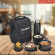 SIGNORA WARE Monarch Premium Microwave Safe Lunch Box (3 Stainless Steel Containers + Pickle Box + Steel Bottle + Insulated Bag, 500Ml+350Ml+200Ml+100Ml +700Ml Bottle,Set of 5,Black Office Series)