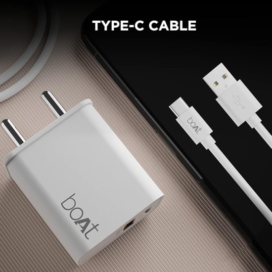 boAt WCDV 22.5W Dual Port Charger with 22.5W Power Delivery Support & 18W Quick Charge 3.0, Smart IC Protection, Auto Detection for Samsung, Xiaomi & Android Users with Type A to Type C Cable(White) boAt WCDV 22.5W Dual Port Charger with 22.5W Power Delivery Support & 18W Quick Charge 3.0, Smart IC Protection, Auto Detection for Samsung, Xiaomi & Android Users with Type A to Type C Cable(White)