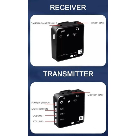 Wireless Lavalier Microphone 50M Range for Video Recording DSLR Camera