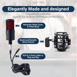 CEZO V500 Professional Condenser Auxiliary Microphone Kit Podcast Mic with V8 Sound Card Boom Arm Microphone with Stand (V500+V8 Sound Card) Black