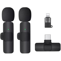 Careflection Microfone de lapela sem fio duplo K9 Plug and Play, sem necessidade de aplicativo e microfone de colarinho Bluetooth para todos os dispositivos iPhone, iPad, Mac para YouTube, transmissão