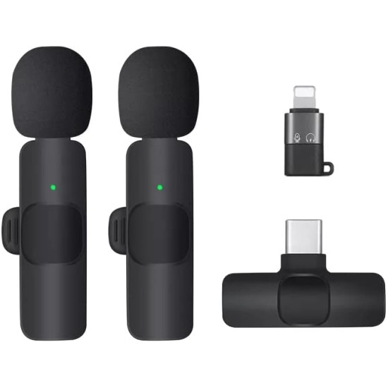 Careflection Microfone de lapela sem fio duplo K9 Plug and Play, sem necessidade de aplicativo e microfone de colarinho Bluetooth para todos os dispositivos iPhone, iPad, Mac para YouTube, transmissão
