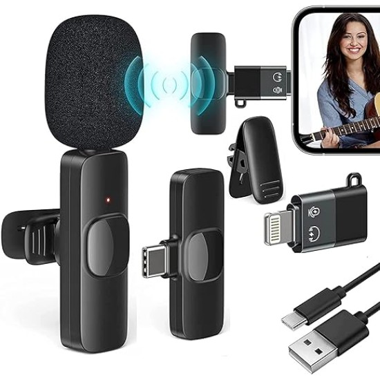 Careflection Wireless Clip Mic, Wireless Lavalier Microphones, Clip-on Microphone (Aisizo, for Smartphone, Laptop, Video Recording YouTube Live Stream (K8 Microphone Both)