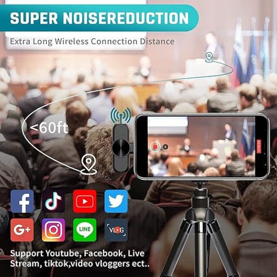 Careflection Wireless Clip Mic, Wireless Lavalier Microphones, Clip-on Microphone (Aisizo, for Smartphone, Laptop, Video Recording YouTube Live Stream (K8 Microphone Both)