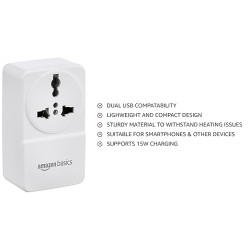 USB Adaptor with 1 Universal AC Socket and 2 USB Ports (White)