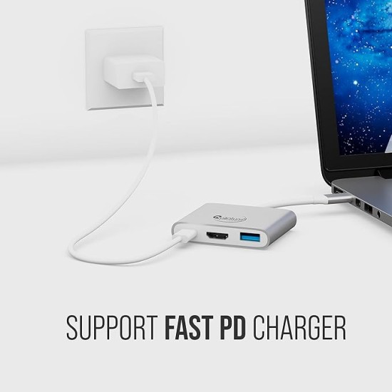 Quantum 3-in-1 USB Type C to Hdmi 4K Adapter, USB 3.0, USB C, Aluminium USB C Hub, High Speed Upto 5Gbps, 60W Power Pass Through for Laptop, Mac, Tablet & Other Type C Devices, Qhm7622 (Silver) Port Quantum 3-in-1 USB Type C to Hdmi 4K Adapter, USB 3.0, USB C, Aluminium USB C Hub, High Speed Upto 5Gbps, 60W Power Pass Through for Laptop, Mac, Tablet & Other Type C Devices, Qhm7622 (Silver) Port