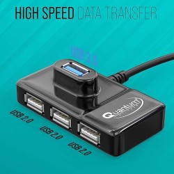 Quantum 4 Port USB Hub (1 Port 3.0 & 3 Port 2.0) with High Speed Data Transfer, Plug Play Usage, Compatible with Laptop, PC and Other USB-A Devices, QHM7532 (Black)