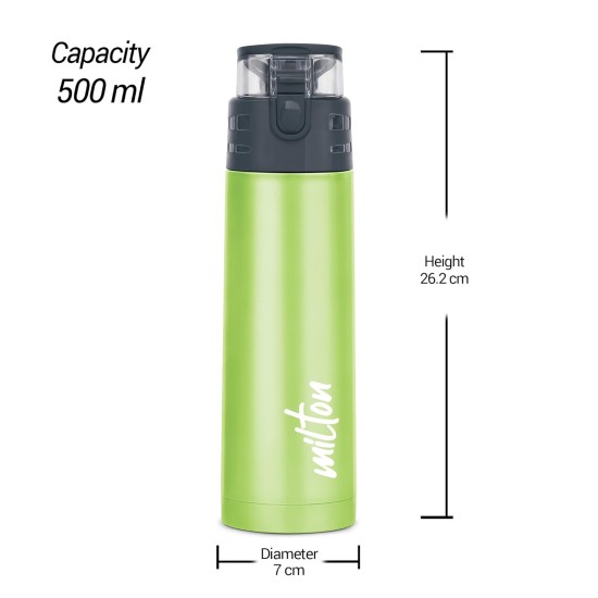 MILTON Atlantis 600 Thermosteel Insulated Bottle, 500 ml Water Bottles, 24 Hours Hot and Cold, Easy to Carry, Easy Grip, Rust Proof, Tea, Coffee, Office, Travel Bottle, Green MILTON Atlantis 600 Thermosteel Insulated Bottle, 500 ml Water Bottles, 24 Hours Hot and Cold, Easy to Carry, Easy Grip, Rust Proof, Tea, Coffee, Office, Travel Bottle, Green