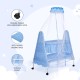 Supples Baby Cradle with Swing and Mosquito Net | Blue | for Babies up to 10 Months | Sturdy and Safe Design | 4 Wheels with Brakes | with Swing Lock and Storage