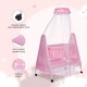 Supples Baby Cradle with Swing and Mosquito Net | Pink | for Babies up to 10 Months | Sturdy and Safe Design | 4 Wheels with Brakes | with Swing Lock and Storage