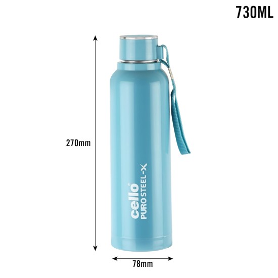 Cello Puro Steel-X Benz 900 | Leak Proof| Wide Mouth & Easy to Open | Insulated Inner Steel Water Bottle | 730ml | Turquoise