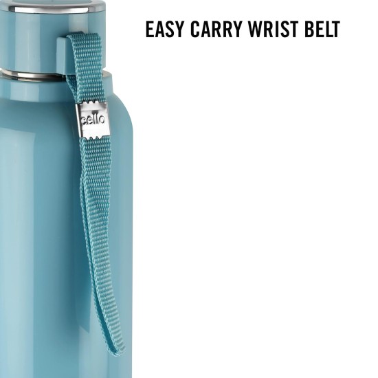 Cello Puro Steel-X Benz 900 | Leak Proof| Wide Mouth & Easy to Open | Insulated Inner Steel Water Bottle | 730ml | Turquoise