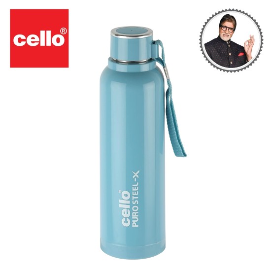 Cello Puro Steel-X Benz 900 | Leak Proof| Wide Mouth & Easy to Open | Insulated Inner Steel Water Bottle | 730ml | Turquoise