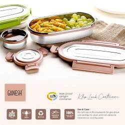 Ganesh Oval Lunch Box Steel with 4 Side Lock Lid, 650 ml and Inner Stainless Steel Container, 100 ml Easy to Carry (Mulitcolor) Ganesh Oval Lunch Box Steel with 4 Side Lock Lid, 650 ml and Inner Stainless Steel Container, 100 ml Easy to Carry (Mulitcolor)