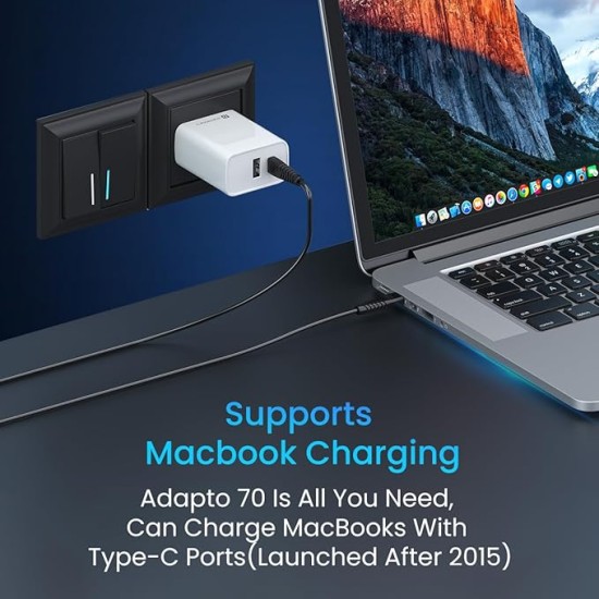 Portronics Adapto 70 33W Fast Charger Adapter with Dual Output (USB + Type C) Supports PPS Charging Via Type C Port, 27W Dash, Warp 27W, Dart, Super Dart 27W(White)