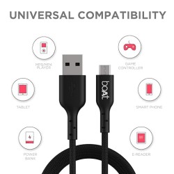 boAt Micro USB 150 Tangle-free, Sturdy Micro USB Cable with 3A Fast Charging & 480mbps Data Transmission, 10000+ Bends Lifespan & Extended 1.5m Length Black)