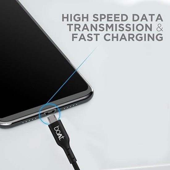 boAt Micro USB 150 Tangle-free, Sturdy Micro USB Cable with 3A Fast Charging & 480mbps Data Transmission, 10000+ Bends Lifespan & Extended 1.5m Length Black)